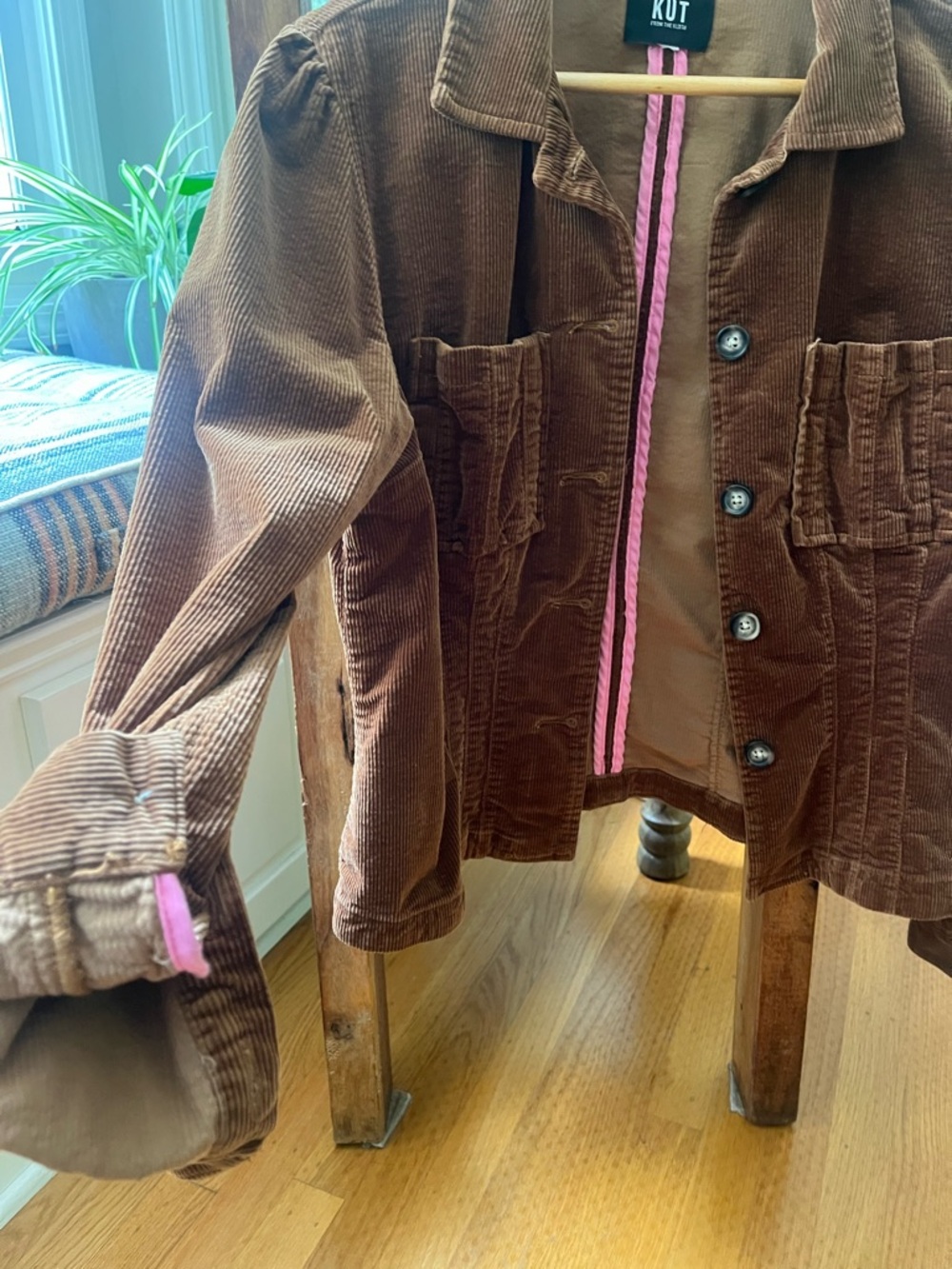 Kut from the Kloth Chestnut Brown Corduroy Jacket with cute pink striping - Picture 2 of 3